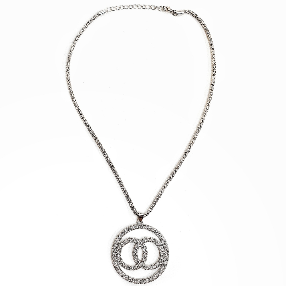 Bling Silver CZ Double O Pendant with Chain Necklace for Women or Men